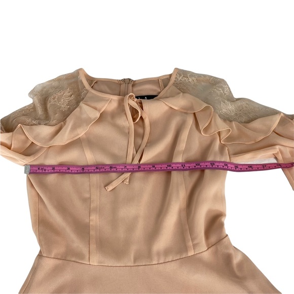 Lulus Formal Peach Lace And Ruffle Dress Long Sleeve Short Size XS Beautiful - Picture 11 of 16